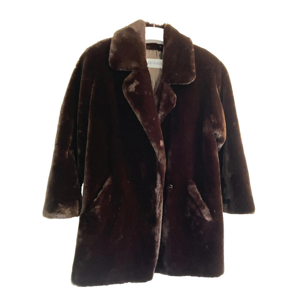 Holt Renfrew Womens Faux Fur Acrylic Collared Long Coat Jacket Brown Size M